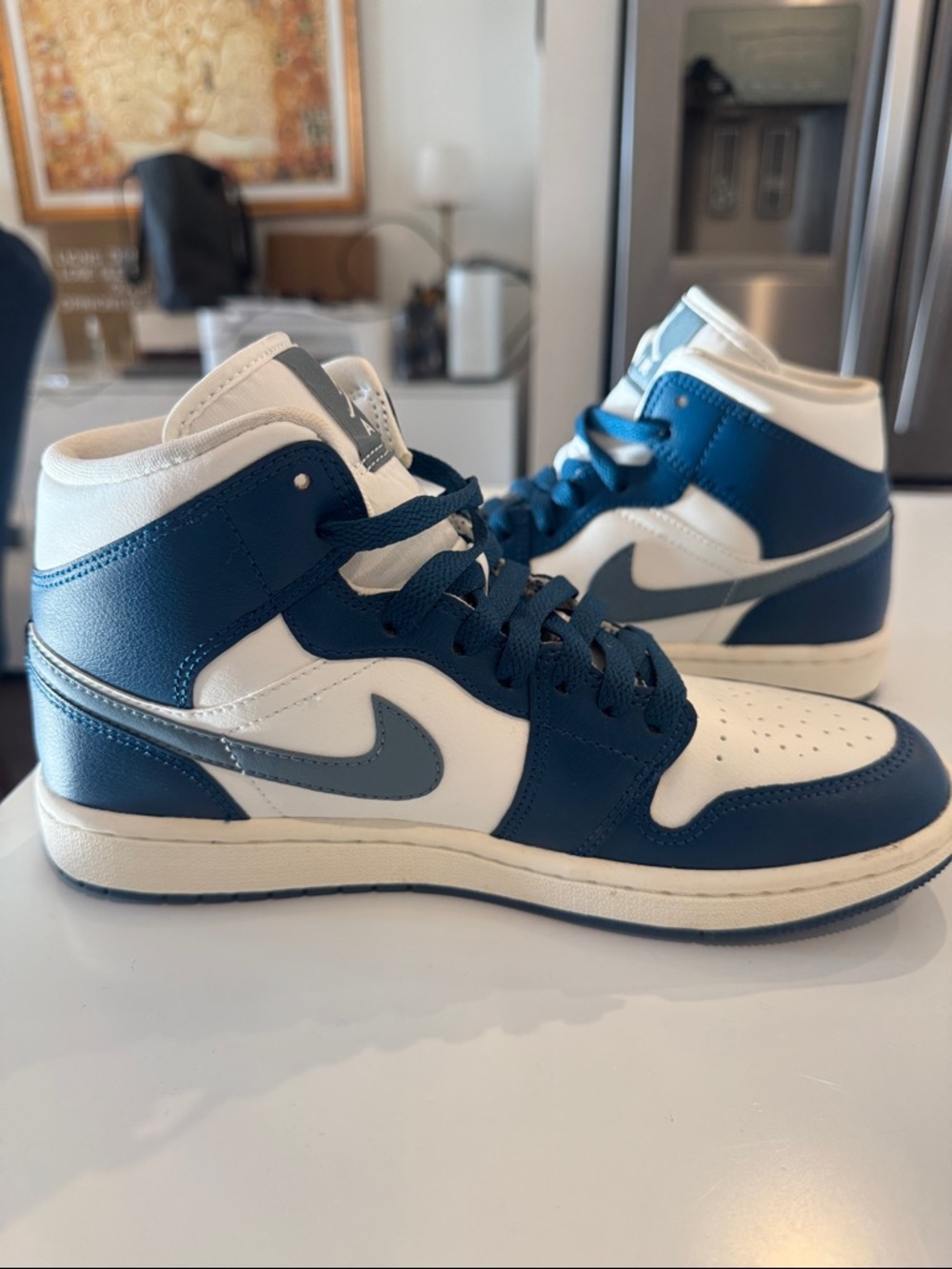 Nike Air Jordan 1 Mid White & Navy Blue Sneakers
